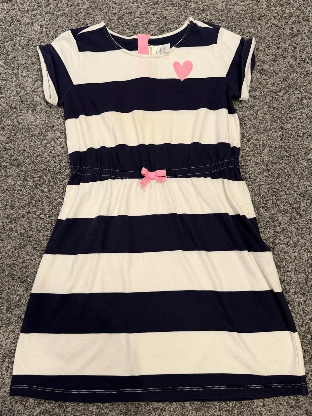 Gymboree Navy and White Striped Dress with Pink Heart and Bow